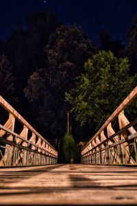 Preview wallpaper bridge, wooden, trees, starry sky, night