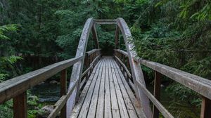 Preview wallpaper bridge, wooden, trees, branches, forest