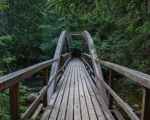 Preview wallpaper bridge, wooden, trees, branches, forest