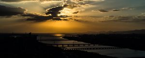 Preview wallpaper bridges, river, clouds, twilight, dark