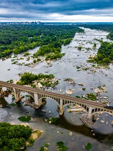 Preview wallpaper bridges, river, forest, trees, city