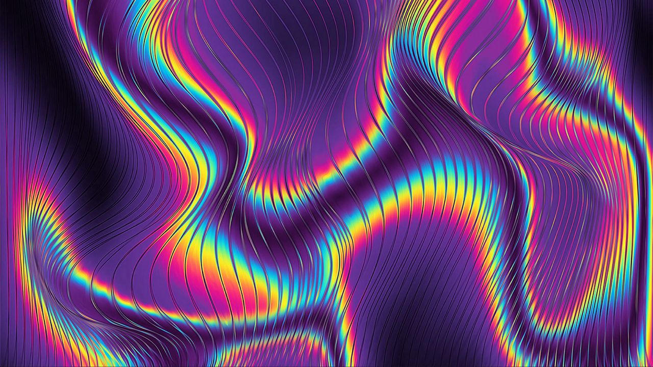 Wallpaper bright, glow, iridescent, wavy, metallic, lines, multicolored