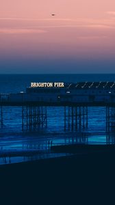 Preview wallpaper brighton, pier, beach, sunset, sea