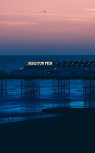 Preview wallpaper brighton, pier, beach, sunset, sea