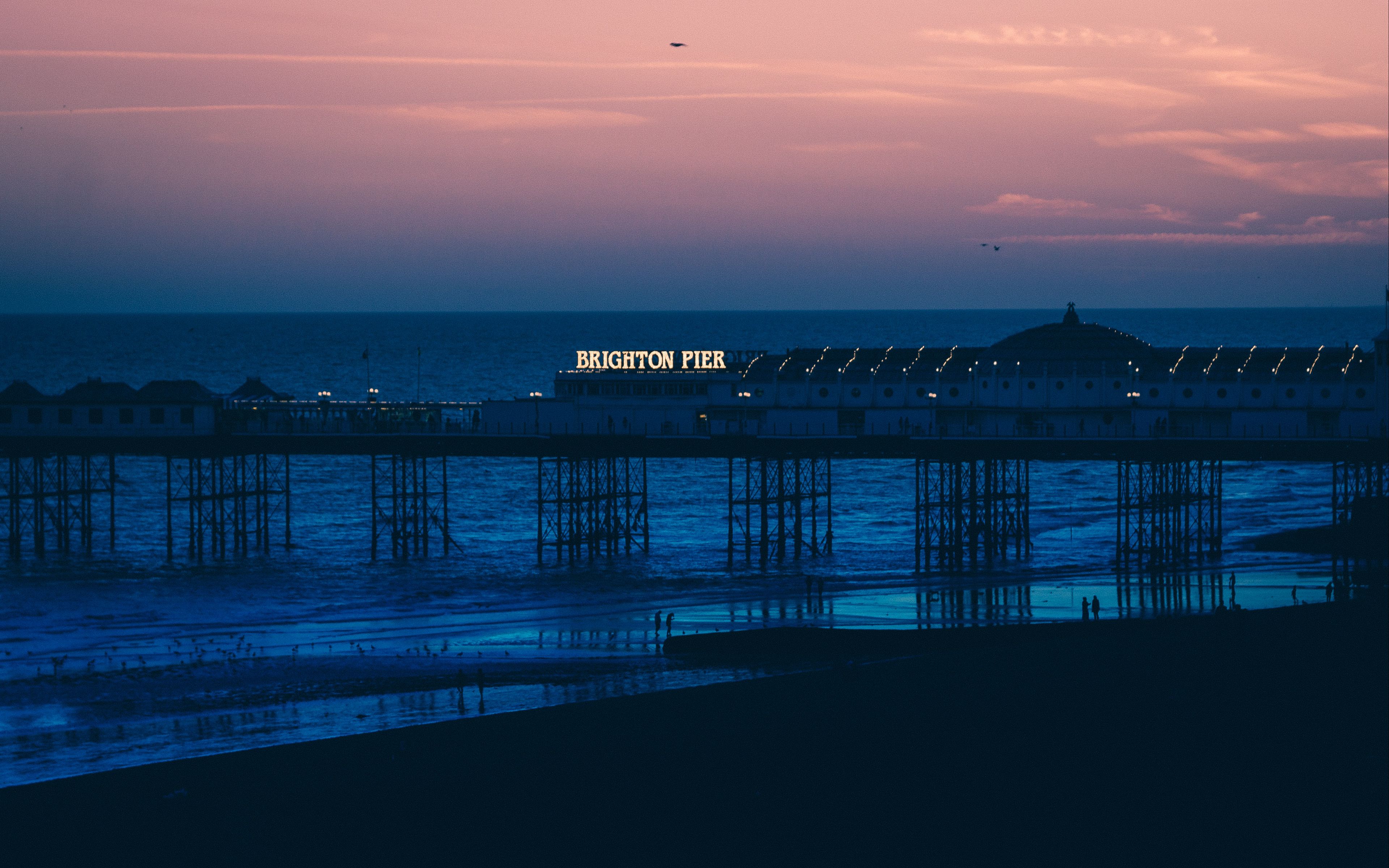 Download wallpaper 3840x2400 brighton, pier, beach, sunset, sea 4k ...