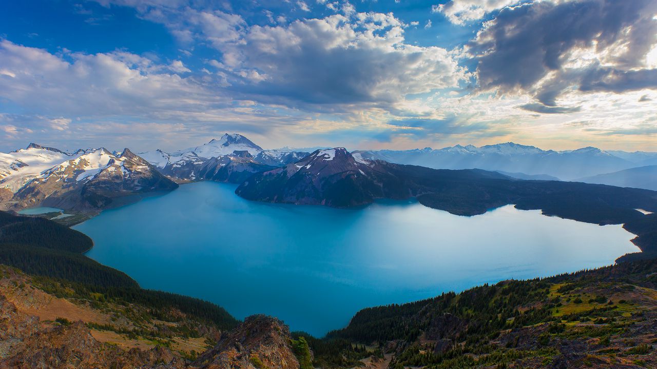 Wallpaper british columbia, canada, mountains, lake, view from above