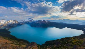 Preview wallpaper british columbia, canada, mountains, lake, view from above
