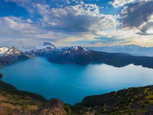 Preview wallpaper british columbia, canada, mountains, lake, view from above