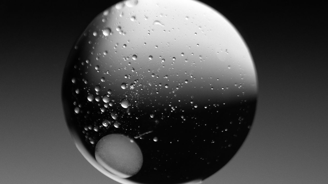 Wallpaper bubble, ball, liquid, abstraction, black and white