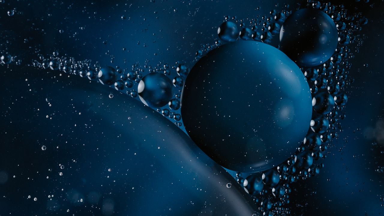 Wallpaper bubbles, air, liquid, macro, blue, dark