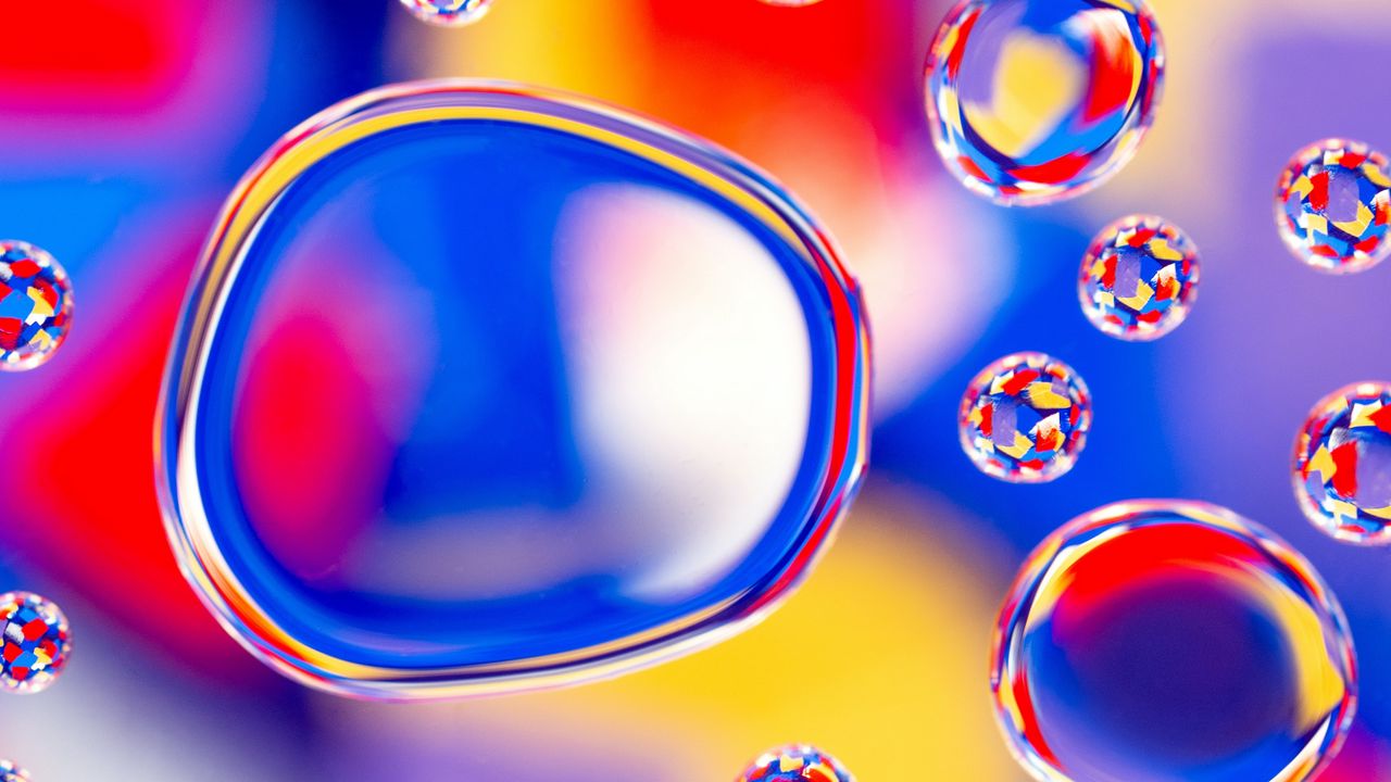 Wallpaper bubbles, colorful, blur, water