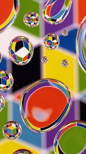 Preview wallpaper bubbles, drops, multicolored, reflection
