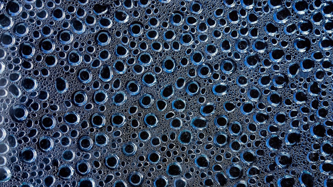 Wallpaper bubbles, foam, liquid, macro, blue