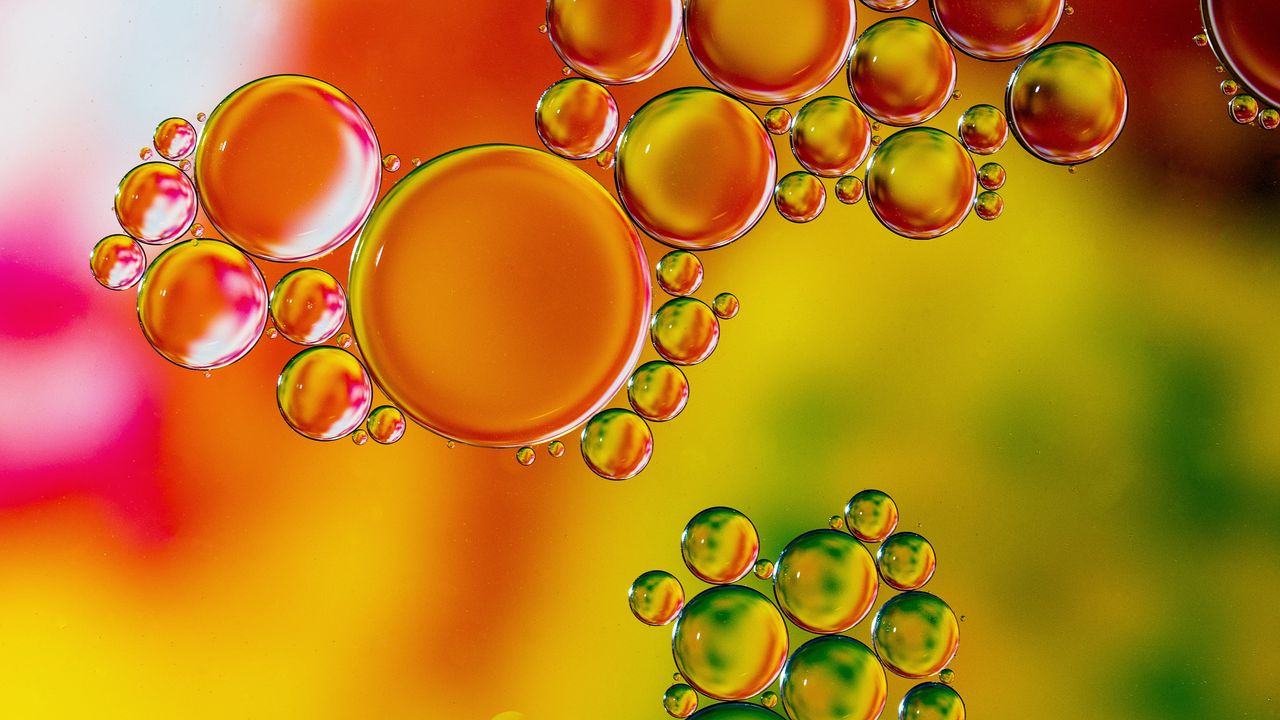 Wallpaper bubbles, liquid, transparent, colorful, macro