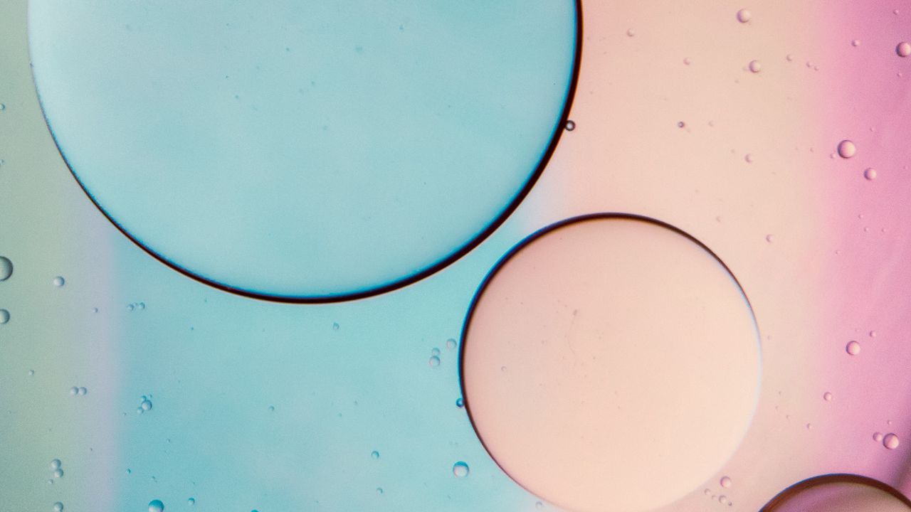 Wallpaper bubbles, oil, liquid, macro, blue, pink
