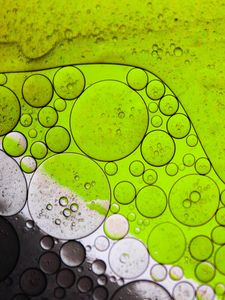 Preview wallpaper bubbles, oil, liquid, macro, green