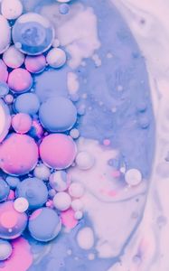 Preview wallpaper bubbles, paint, liquid, stains, blue, pink