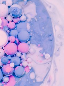 Preview wallpaper bubbles, paint, liquid, stains, blue, pink