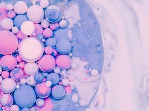Preview wallpaper bubbles, paint, liquid, stains, blue, pink
