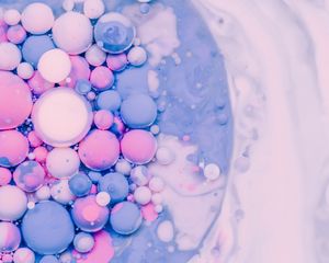 Preview wallpaper bubbles, paint, liquid, stains, blue, pink