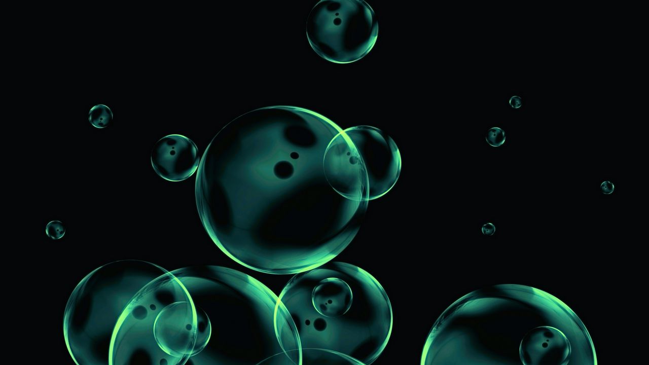 Wallpaper bubbles, round, transparent, dark background, abstraction