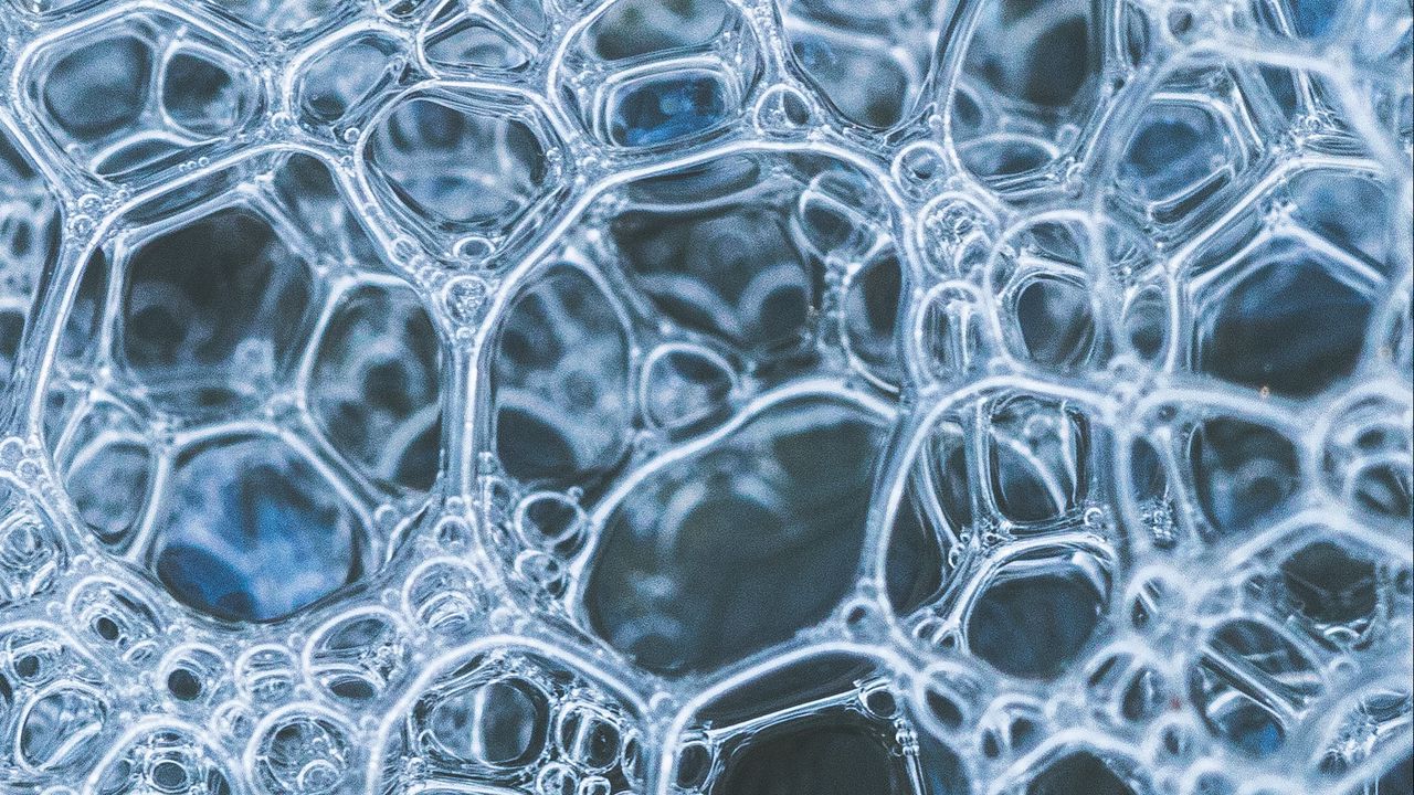 Wallpaper bubbles, water, blue, foam