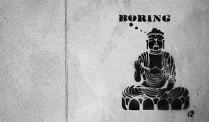 Preview wallpaper buddha, buddhism, boring, graffiti, inscription, bw