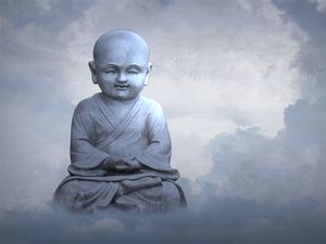 Preview wallpaper buddha, buddhism, sculpture, statue, clouds, sky