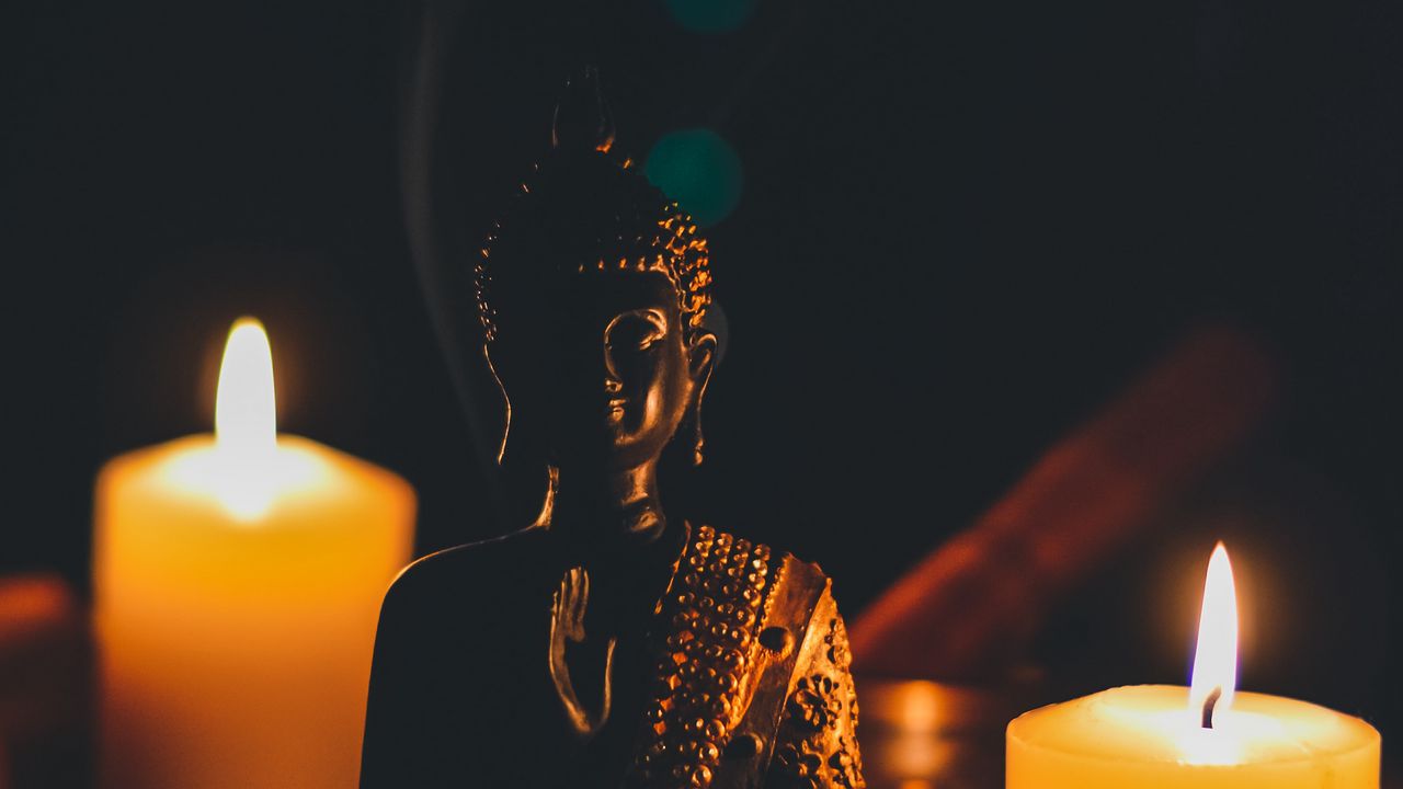 Wallpaper buddha, figurine, candles, buddhism, harmony