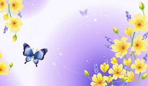 Preview wallpaper buds, flowers, glitter, butterfly, nature, plants