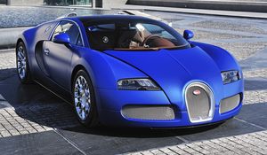 Preview wallpaper bugatti, veyron, blue, front view, supercar