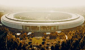 Preview wallpaper building, aerial view, architecture, trees