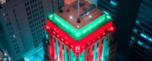 Preview wallpaper building, aerial view, city, backlighting, colorful