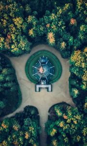 Preview wallpaper building, aerial view, path, trees