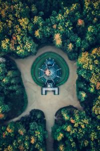Preview wallpaper building, aerial view, path, trees