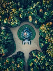 Preview wallpaper building, aerial view, path, trees