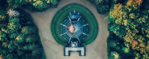 Preview wallpaper building, aerial view, path, trees