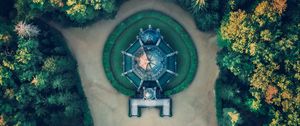 Preview wallpaper building, aerial view, path, trees