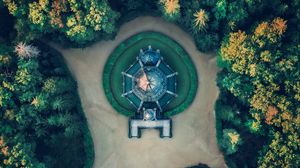 Preview wallpaper building, aerial view, path, trees