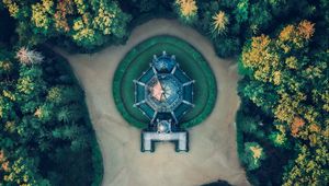 Preview wallpaper building, aerial view, path, trees