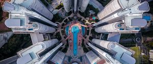 Preview wallpaper building, aerial view, swimming pool, city