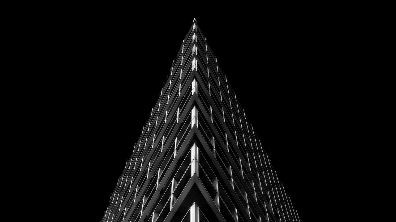 Wallpaper building, angle, architecture, minimalism, bw