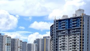 Preview wallpaper building, apartments, bushes, city