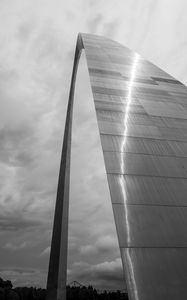 Preview wallpaper building, arch, metal, clouds, sky, bw
