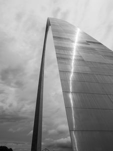 Preview wallpaper building, arch, metal, clouds, sky, bw