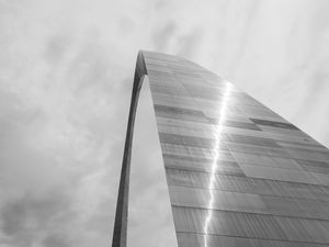 Preview wallpaper building, arch, metal, clouds, sky, bw