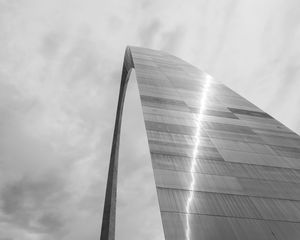 Preview wallpaper building, arch, metal, clouds, sky, bw