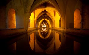 Preview wallpaper building, arches, water, reflection