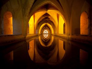 Preview wallpaper building, arches, water, reflection