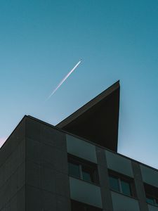 Preview wallpaper building, architecture, airplane, trace